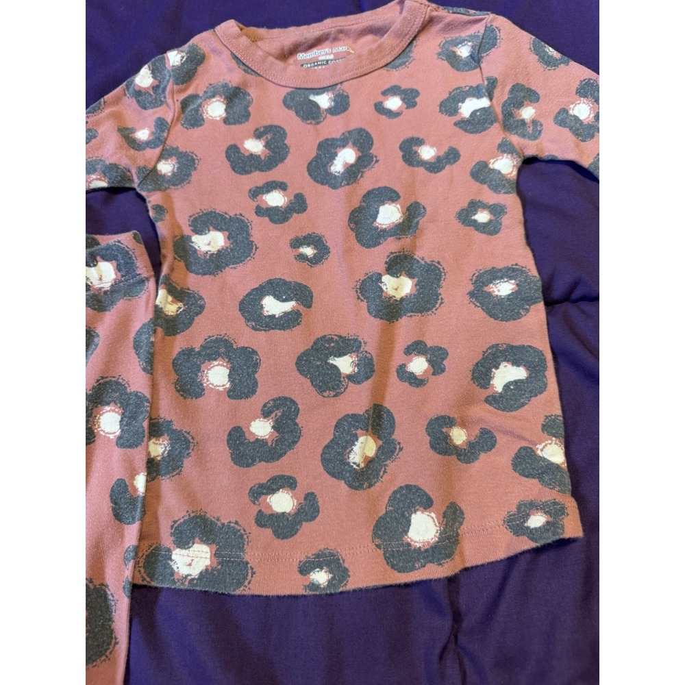 Member's Mark Girls Organic Cotton Pajamas 3T Pink Leopard Floral 2-Piece Set